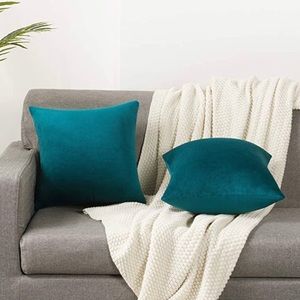 DEZENE-2 pk Teal Pillow Cases-Soft Velvet Squares-18”x18”-NEW